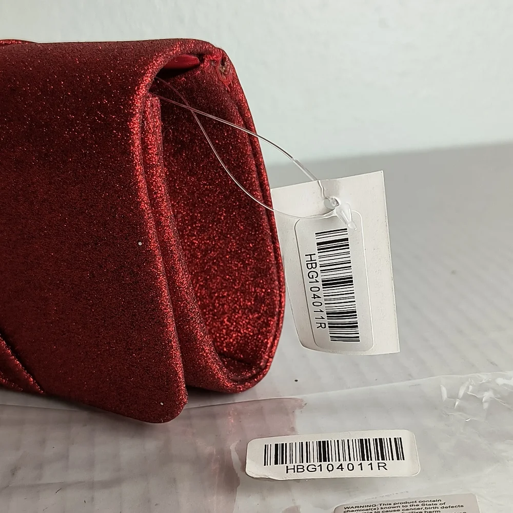 Shimmer Red Vampire Satin Evening Clutch Bag Snap Closure Glitter Red Rhinestone